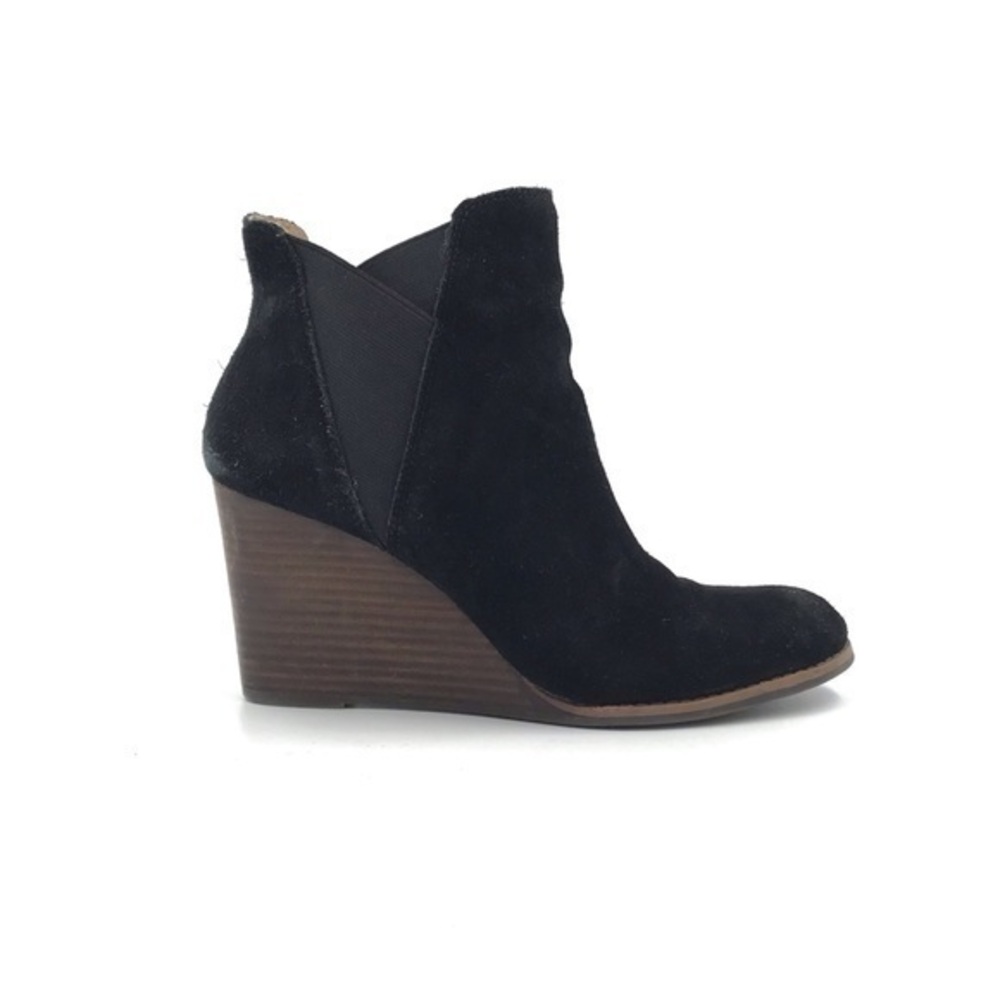 Lucky Brand Youse Black Leather Suede Wedge Chelsea Boot Size 10